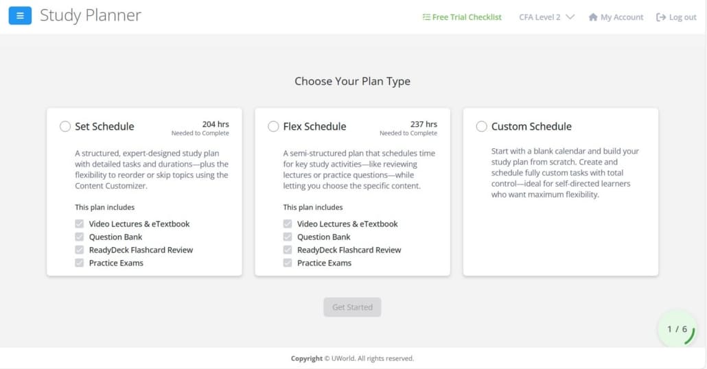 UWorld CFA study planner